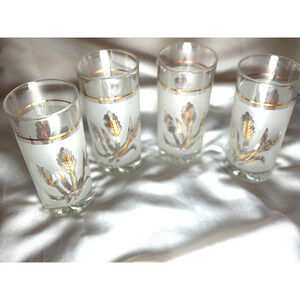 VTG Devalbor Italy GOLD WHEAT Blown-Glass Frosted Tumblers 5 1/2" MCM set‎ of 4
